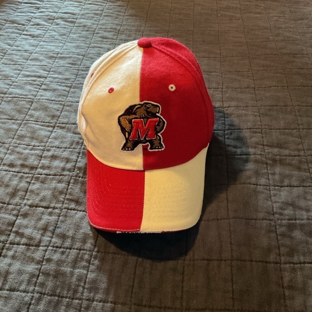 Maryland Terrapins Zephyr Fitted Hat 7 3/8 Red White Split Testudo Logo Cap‎
